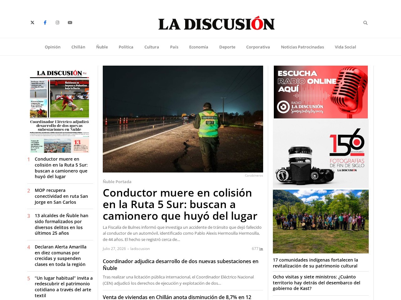 Portada de La Discusión