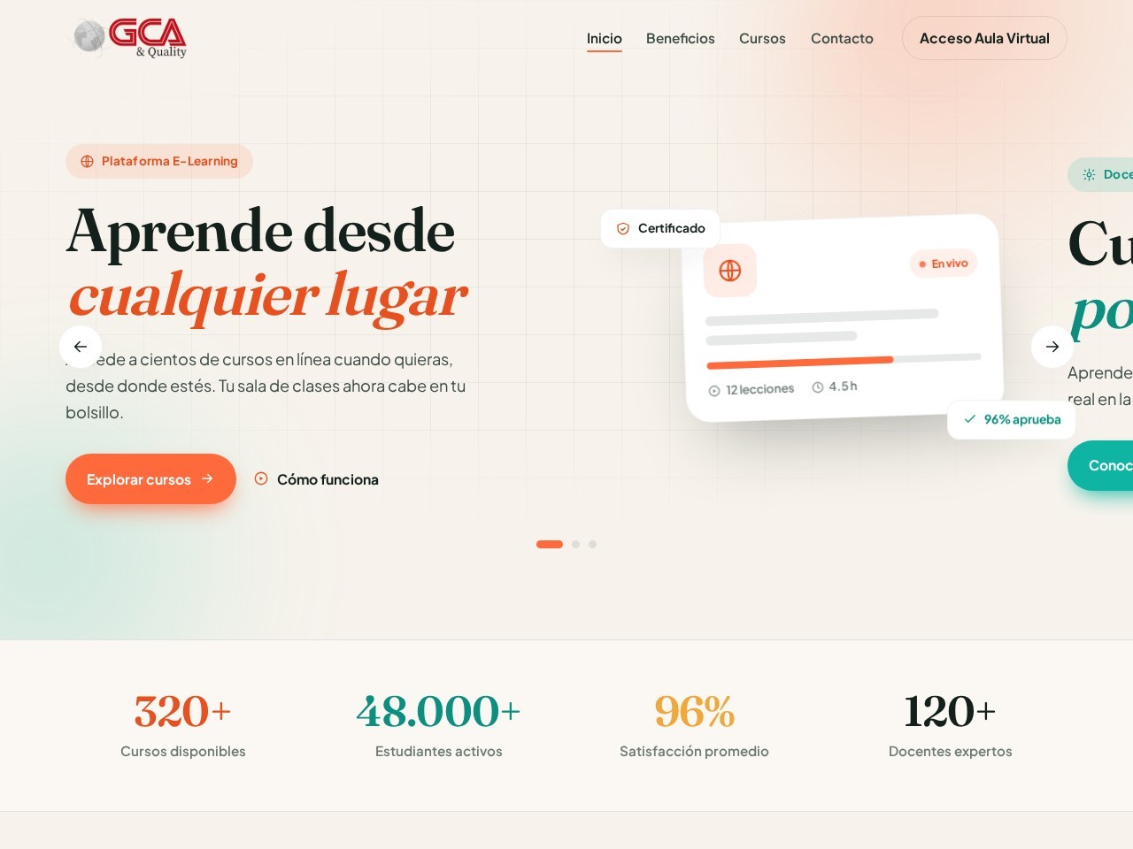Portada de la plataforma GCA Quality